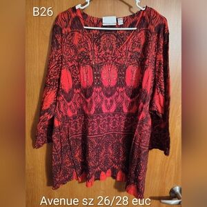 Avenue Red and Black Printed Tunic with Bead Detail